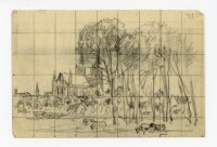 unbekannt - Skizze Dorfansicht mit Bäumen - o.J. -...