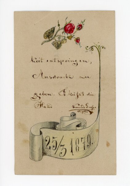 unbekannt - Grußkarte Geburtstag mit Engel - 1879 - Mischtechnik