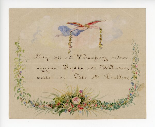 unbekannt - Grußkarte Geburtstag mit Engel - 1879 - Mischtechnik