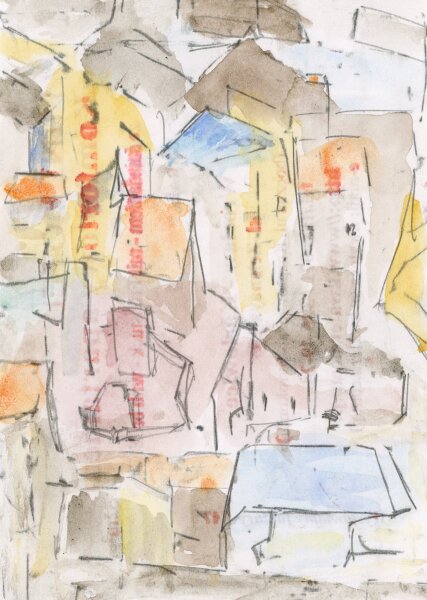 unbekannt - Hausdächer - o.J. - Aquarell