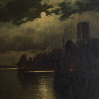 Signiert C. Büttler - Niederländische Stadtsilhouette bei Mondschein - o.J. - Öl auf Leinwand