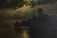 Signiert C. Büttler - Niederländische Stadtsilhouette bei Mondschein - o.J. - Öl auf Leinwand