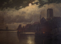 Signiert C. Büttler - Niederländische Stadtsilhouette bei Mondschein - o.J. - Öl auf Leinwand