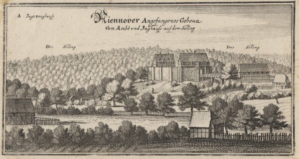 Matthäus Merian der Ältere - Niennover Angefangenes Gebeue vom Ambt und Jaghauss auf dem Sölling - o.J. - Kupferstich