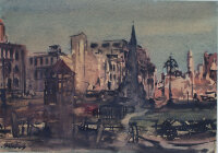 Richard Pusch - Altmarkt Dresden in Trümmern - 1949 - Aquarell