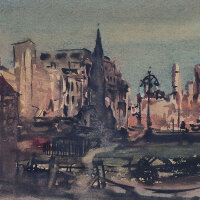 Richard Pusch - Altmarkt Dresden in Trümmern - 1949 - Aquarell