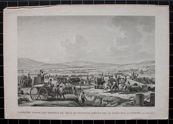 Edme Bovinet nach Jacques Swebach-Desfontaines - Napoléon Visite Les Travaux du Siége de Dantzig - 1807 - Kupferstich