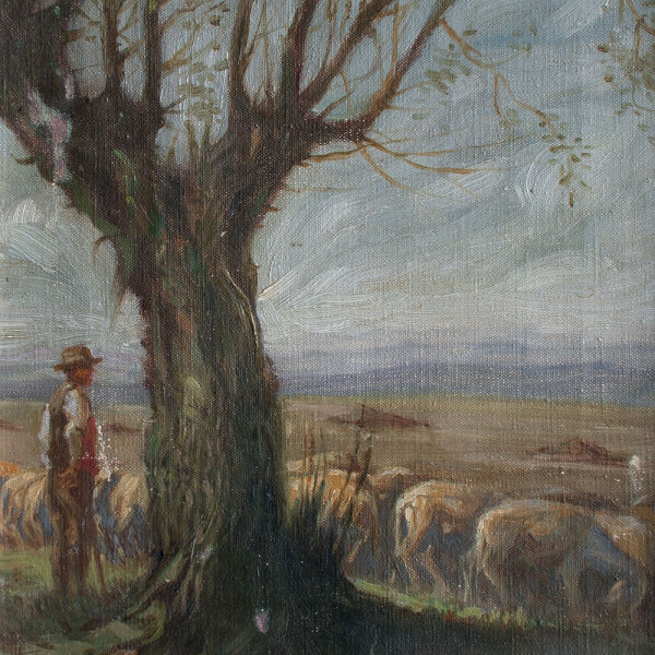 unleserlich signiert - Schäfer mit Herde - o.J. - Öl auf Leinwand