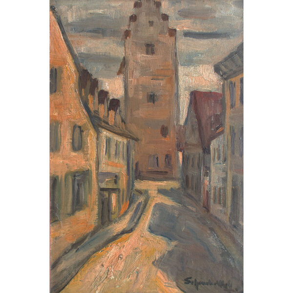 unleserlich signiert - Stadtansicht - o.J. - Öl auf Holz