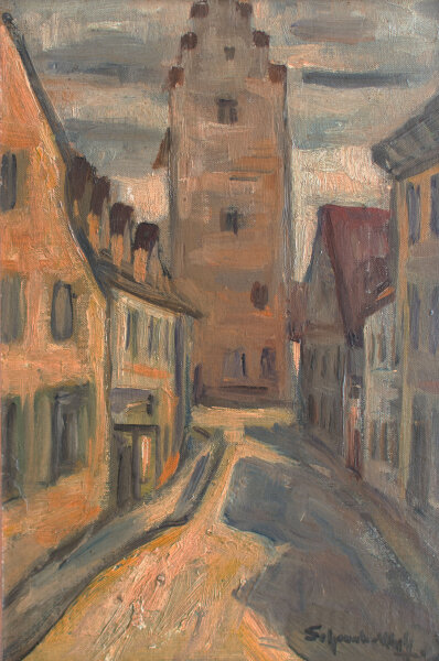 unleserlich signiert - Stadtansicht - o.J. - Öl auf Holz