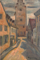 unleserlich signiert - Stadtansicht - o.J. - Öl auf Holz