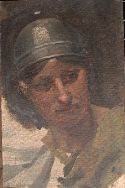 unbekannt - Mann mit Helm (Kopfstudie) - o.J. - Öl auf Leinwand