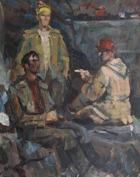 unbekannt - Minenarbeiter - 1979 - Öl auf Malkarton