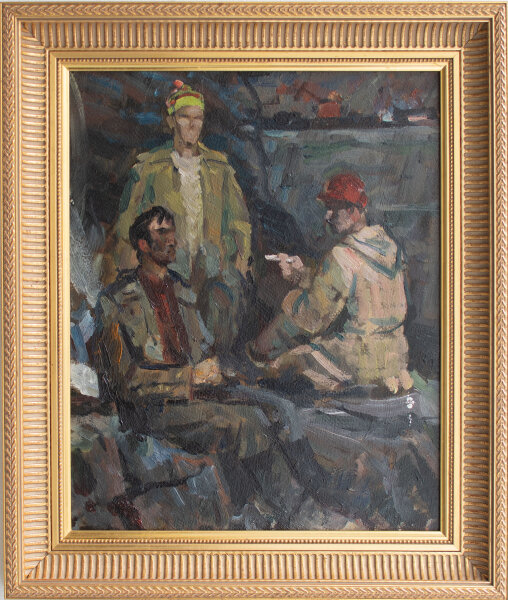 unbekannt - Minenarbeiter - 1979 - Öl auf Malkarton