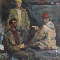 unbekannt - Minenarbeiter - 1979 - Öl auf Malkarton