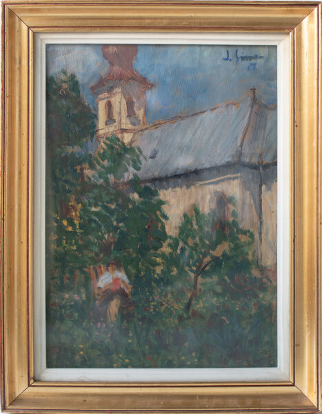 J. Simon - Lesende Frau - 1952 - Öl auf Malpappe