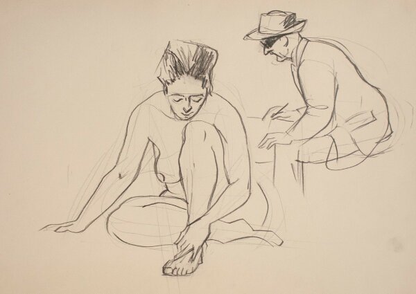 O. Hartmann - Sitzendes Modell und Maler - o.J. - Zeichnung