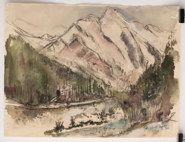Gerhard Schulte-Dahling - Gebirgslandschaft - 1978 - Aquarell über Kohle