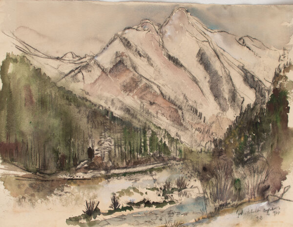 Gerhard Schulte-Dahling - Gebirgslandschaft - 1978 - Aquarell über Kohle