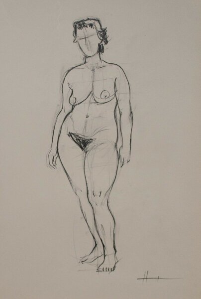 O. Hartmann - Weiblicher stehender Akt - o.J. - Zeichnung