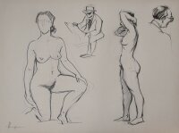 O. Hartmann - Weibliches Modell und Maler - o.J. - Zeichnung