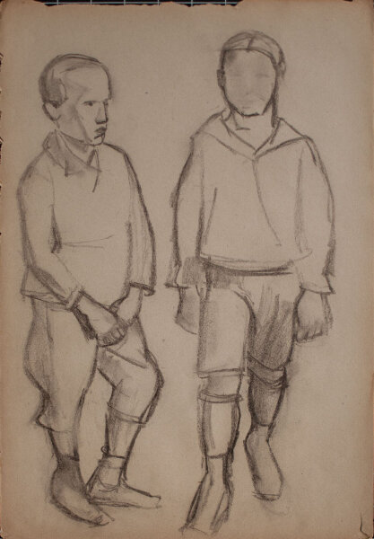 Lucie Müller - Stehende Knaben / Jungenporträt - o.J. - Bleistiftzeichnung
