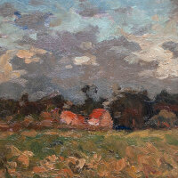 unbekannt - Dorfansicht - o.J. - Öl auf Malpappe