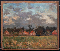 unbekannt - Dorfansicht - o.J. - Öl auf Malpappe