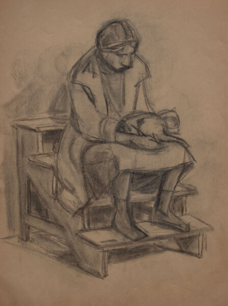 Lucie Müller - Frau mit Katze - o.J. - Bleistift