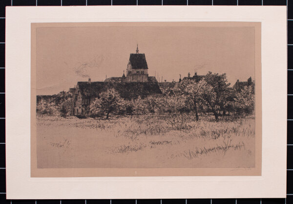 Unbekannt - Dorfansicht - o.J. - Kaltnadelradierung auf feinem braunem aufgewalztem Papier.