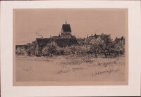 Unbekannt - Dorfansicht - o.J. - Kaltnadelradierung auf feinem braunem aufgewalztem Papier.