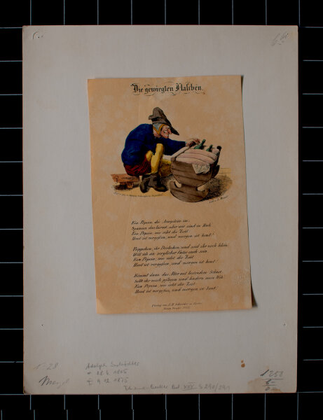 Adolph von Menzel nach Adolph Schrödter - Die gewiegten Flaschen - 1834 - Federlithographie, koloriert