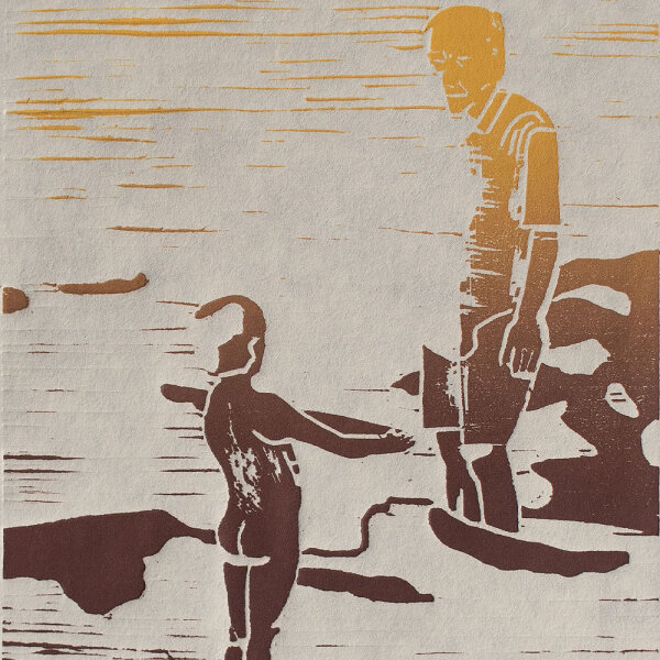 Leonhard Wachter - Kind am Wasser - 2019 - Farblinolschnitt