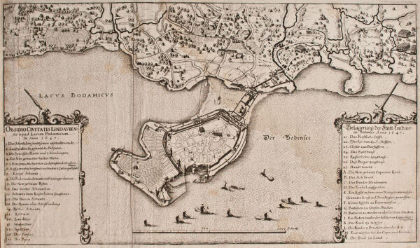 Matthäus Merian - Historische Karte Belagerung der Stadt Lindau - 1647 - Kupferstich