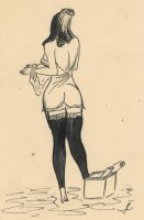 unbekannt - Weiblicher Rückenakt - o.J. - Farbstift...