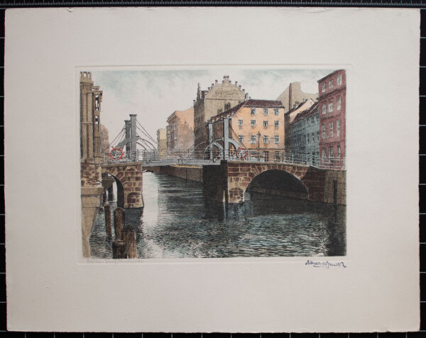 Albrechts Bruck - Berlin Jungfernbrücke - o.J. - aquarellierte Radierung