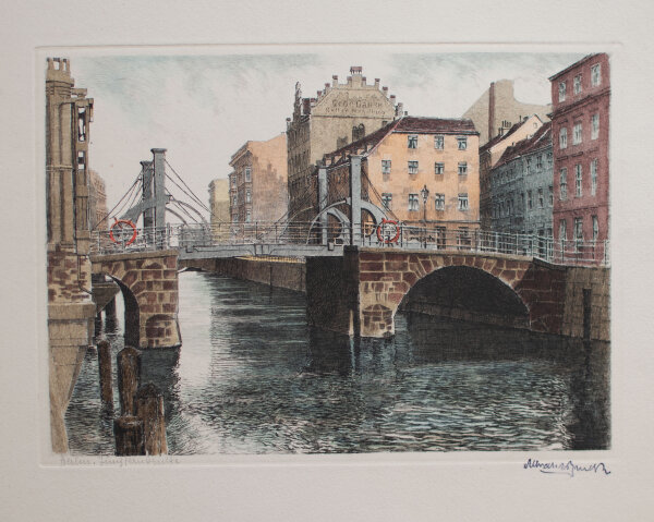 Albrechts Bruck - Berlin Jungfernbrücke - o.J. - aquarellierte Radierung