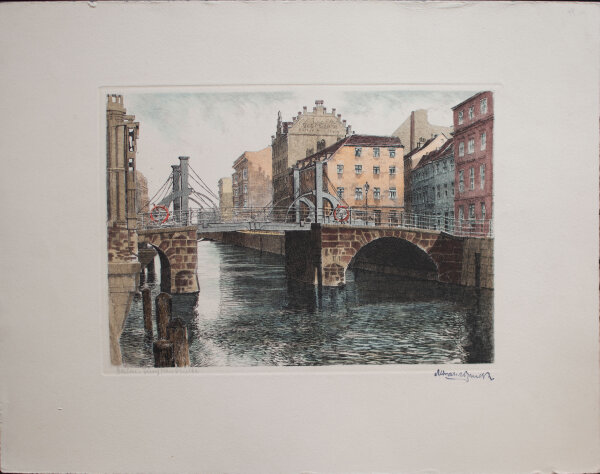 Albrechts Bruck - Berlin Jungfernbrücke - o.J. - aquarellierte Radierung