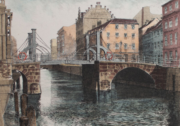Albrechts Bruck - Berlin Jungfernbrücke - o.J. - aquarellierte Radierung