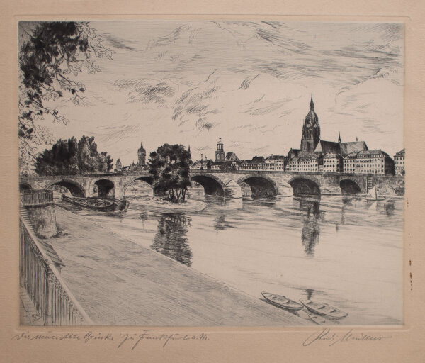 Rudi Müllers - Die Neue Alte Brücke zu Frankfurt Main - o.J. - Radierung