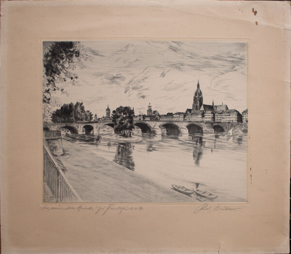Rudi Müllers - Die Neue Alte Brücke zu Frankfurt Main - o.J. - Radierung