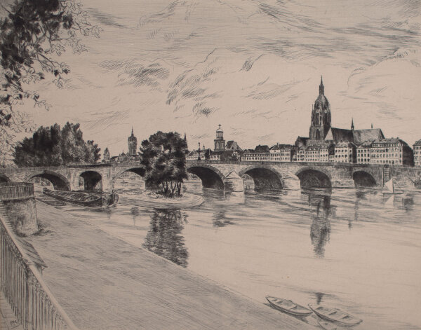 Rudi Müllers - Die Neue Alte Brücke zu Frankfurt Main - o.J. - Radierung