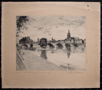 Rudi Müllers - Die Neue Alte Brücke zu Frankfurt Main - o.J. - Radierung