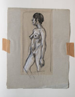 Wilhelm Schläger - Weiblicher Akt - o.J. - Kohle auf grau-grünem Papier, weiß gehöht