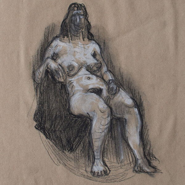 Wilhelm Schläger - Weiblicher Akt - o.J. - Kohle auf braunem Papier, weiß gehöht