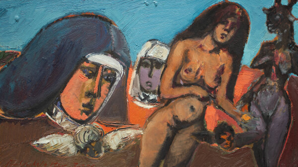 Rolf Walter - Nonnen und Frauenakt - 2002 - Öl auf Holz