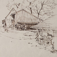 wohl Uli Huber - Bauernhof - 1942 - Tuschfeder auf...