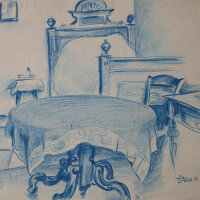 Uli Huber - Schlafzimmer - 1923 - Farbstift auf...