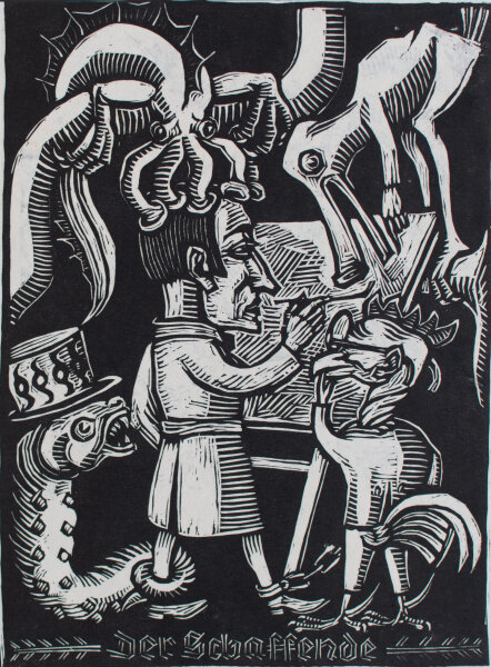 Conrad Scherzer - Der Schaffende - 1929 - Linoldruck auf feinem Bütten