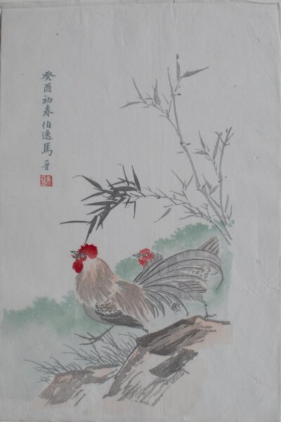 unbekannt chinesisch - Hahn und Henne - o.J. - Farbholzschnitt auf Japanpapier